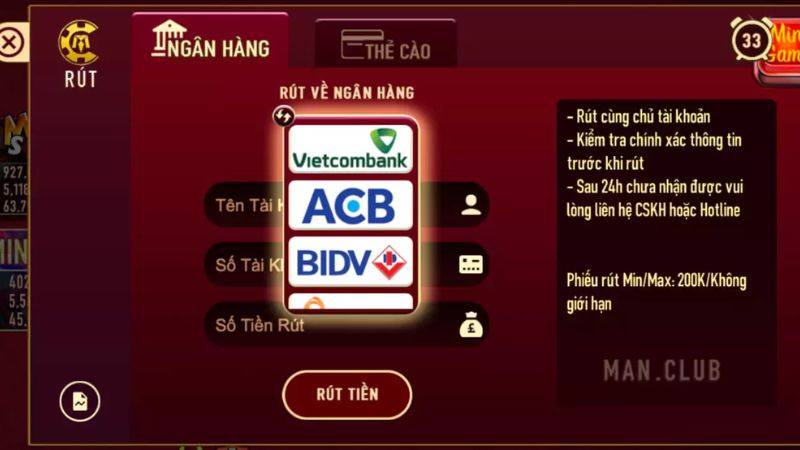 Hướng dẫn rút tiền ManClub đơn giản trong vài phút