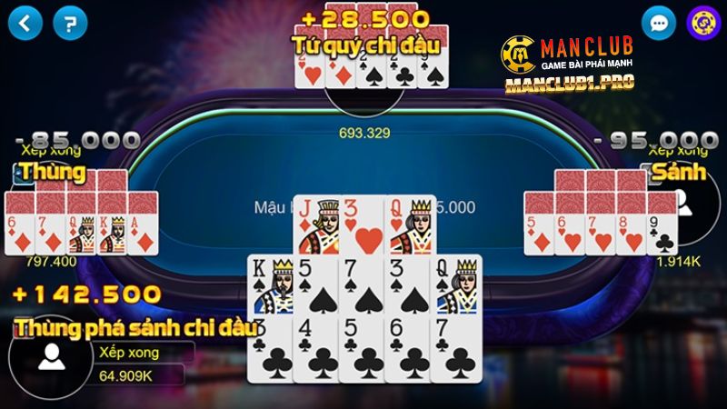Mậu Binh có nhiều cách xếp các thứ tự bài mà bạn có thể xếp
